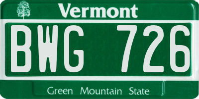 VT license plate BWG726