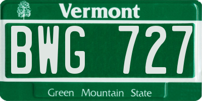 VT license plate BWG727