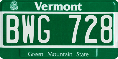 VT license plate BWG728