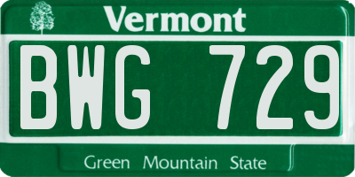 VT license plate BWG729