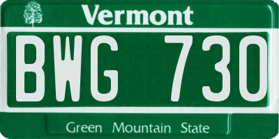 VT license plate BWG730
