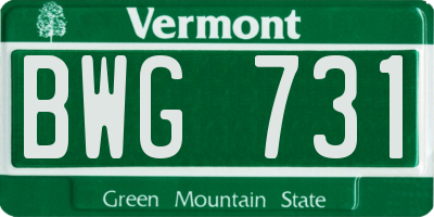VT license plate BWG731