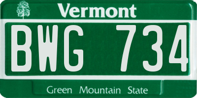 VT license plate BWG734