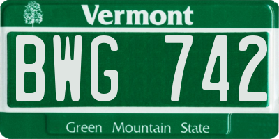 VT license plate BWG742