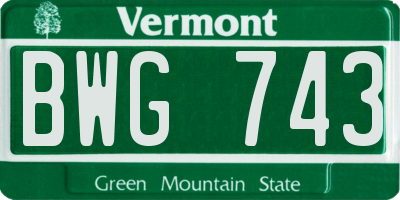 VT license plate BWG743