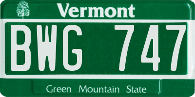 VT license plate BWG747