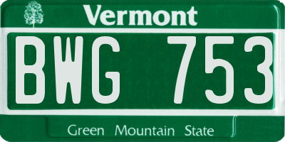 VT license plate BWG753