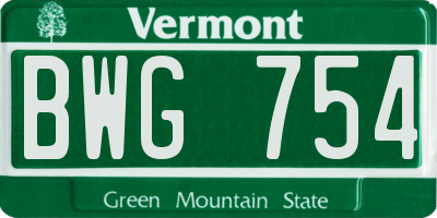VT license plate BWG754