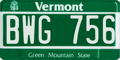 VT license plate BWG756