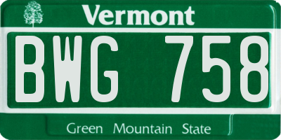 VT license plate BWG758