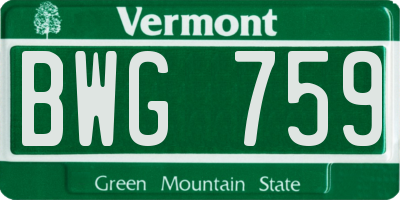 VT license plate BWG759