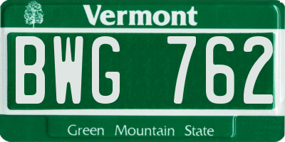 VT license plate BWG762