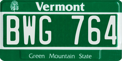 VT license plate BWG764