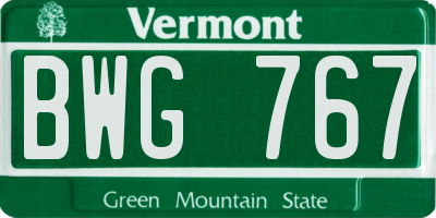 VT license plate BWG767