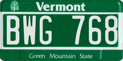 VT license plate BWG768
