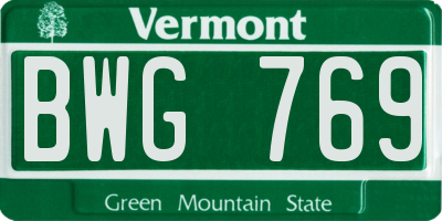 VT license plate BWG769