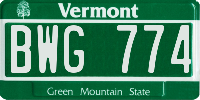 VT license plate BWG774