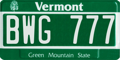 VT license plate BWG777