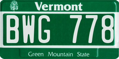 VT license plate BWG778
