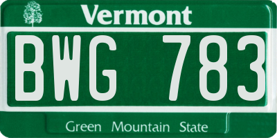 VT license plate BWG783