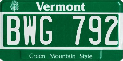 VT license plate BWG792