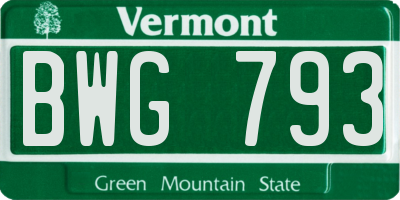VT license plate BWG793