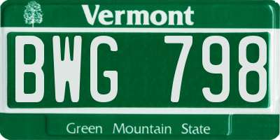 VT license plate BWG798