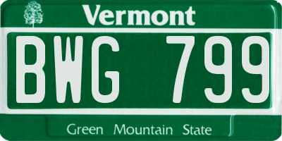 VT license plate BWG799