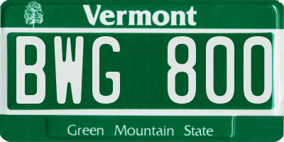 VT license plate BWG800