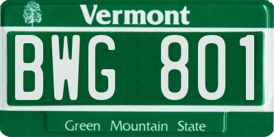 VT license plate BWG801
