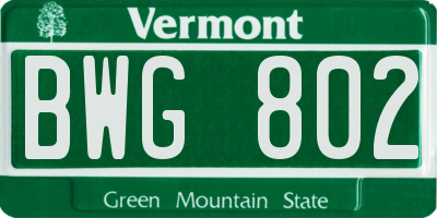 VT license plate BWG802