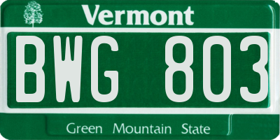 VT license plate BWG803
