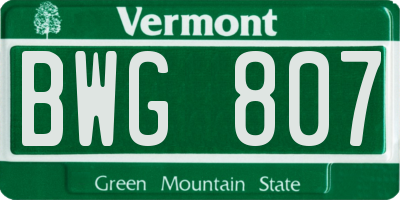 VT license plate BWG807