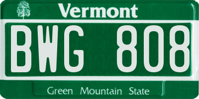 VT license plate BWG808