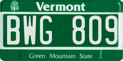 VT license plate BWG809