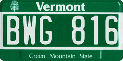 VT license plate BWG816