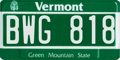 VT license plate BWG818