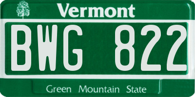 VT license plate BWG822