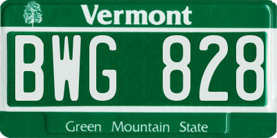 VT license plate BWG828