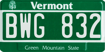 VT license plate BWG832