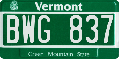 VT license plate BWG837