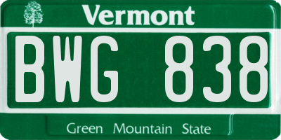 VT license plate BWG838