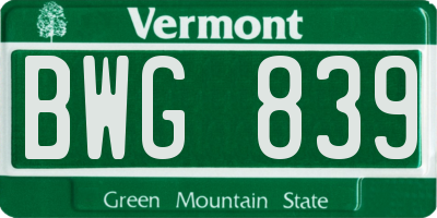 VT license plate BWG839