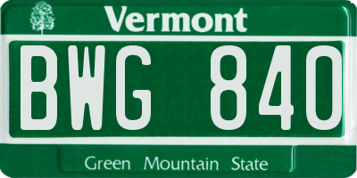 VT license plate BWG840