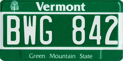 VT license plate BWG842