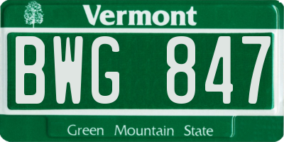 VT license plate BWG847