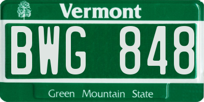 VT license plate BWG848