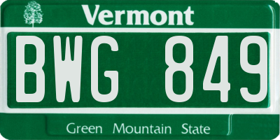 VT license plate BWG849