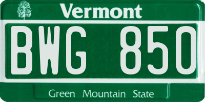 VT license plate BWG850