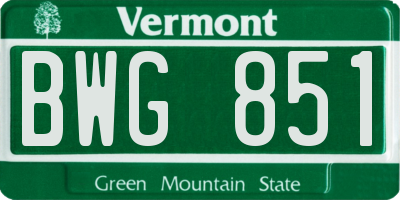 VT license plate BWG851